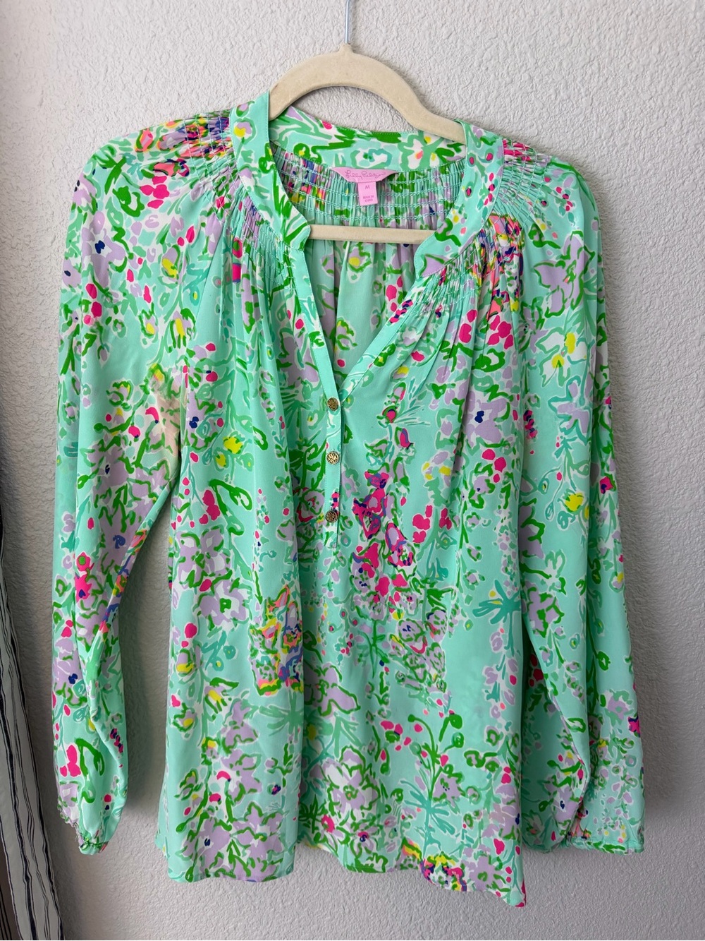 Lilly Pulitzer Elsa Blouse Silk in Poolside Blue Sz Medium